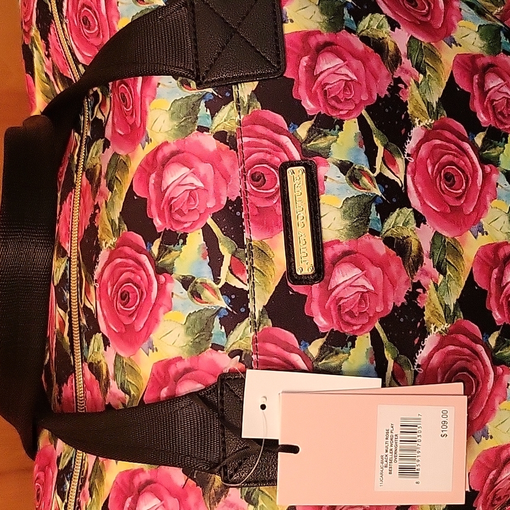 Black Multi Rose Juicy Couture Overnight Bag - Picture 4 of 8